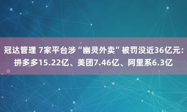 冠达管理 7家平台涉“幽灵外卖”被罚没近36亿元：拼多多15.22亿、美团7.46亿、阿里系6.3亿
